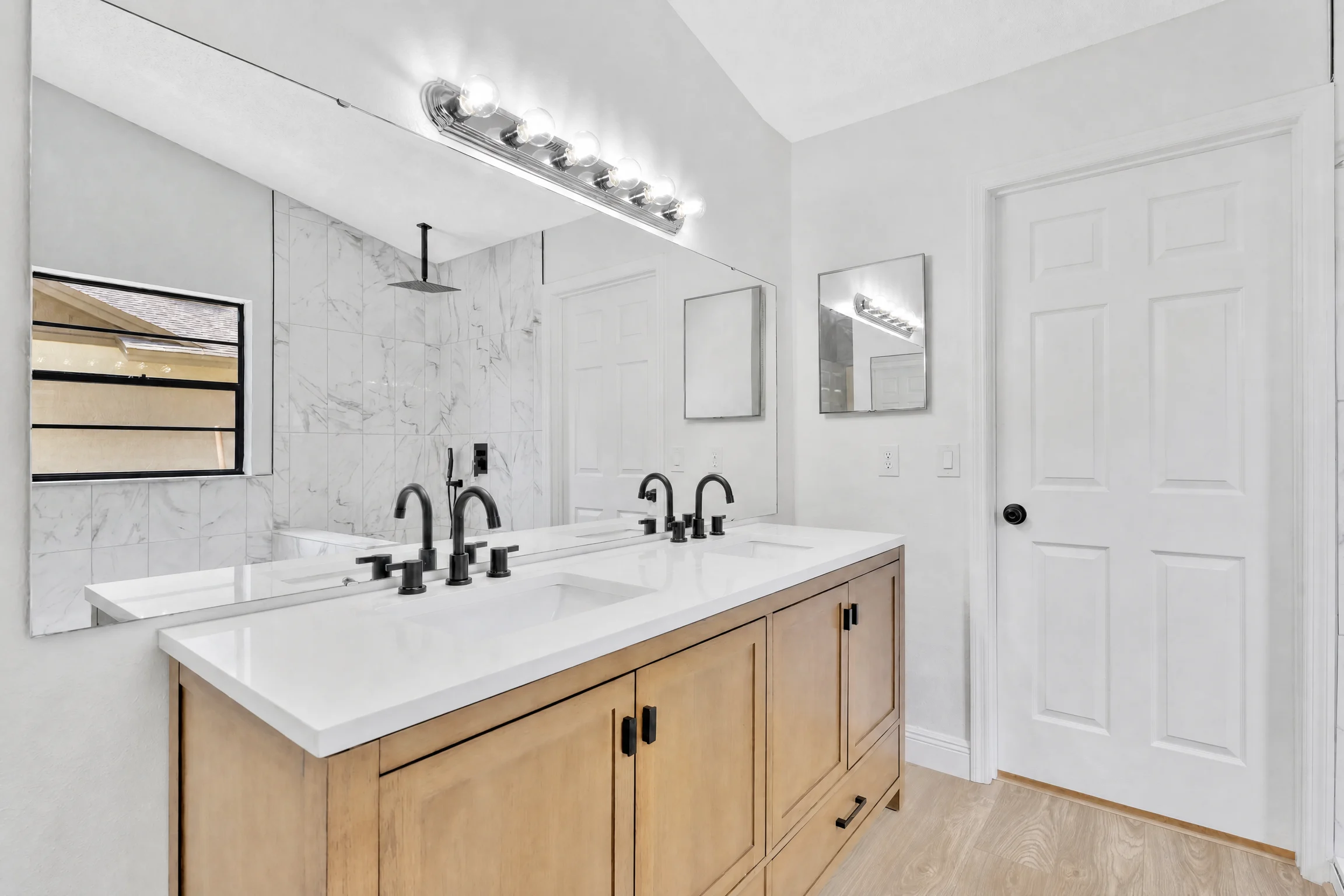 Tampa Bay bathroom remodeling project — White oak double vanity bathroom