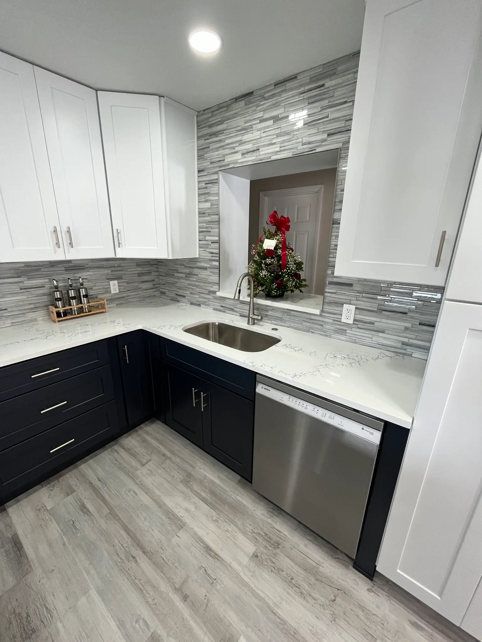 Tampa Bay kitchen remodeling — white and navy shaker kitchen remodel