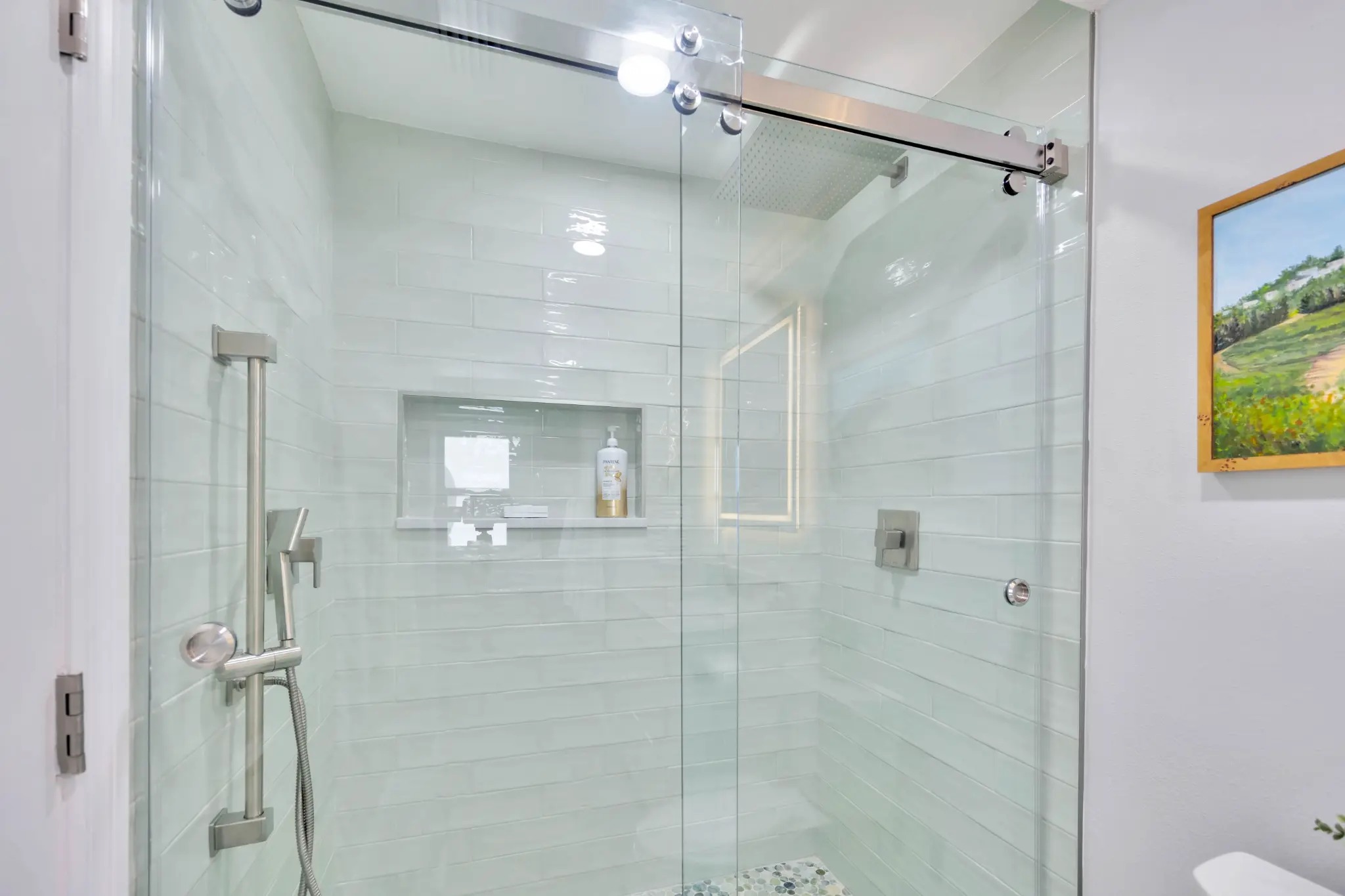 Tampa Bay bathroom remodeling — white subway tile shower detail