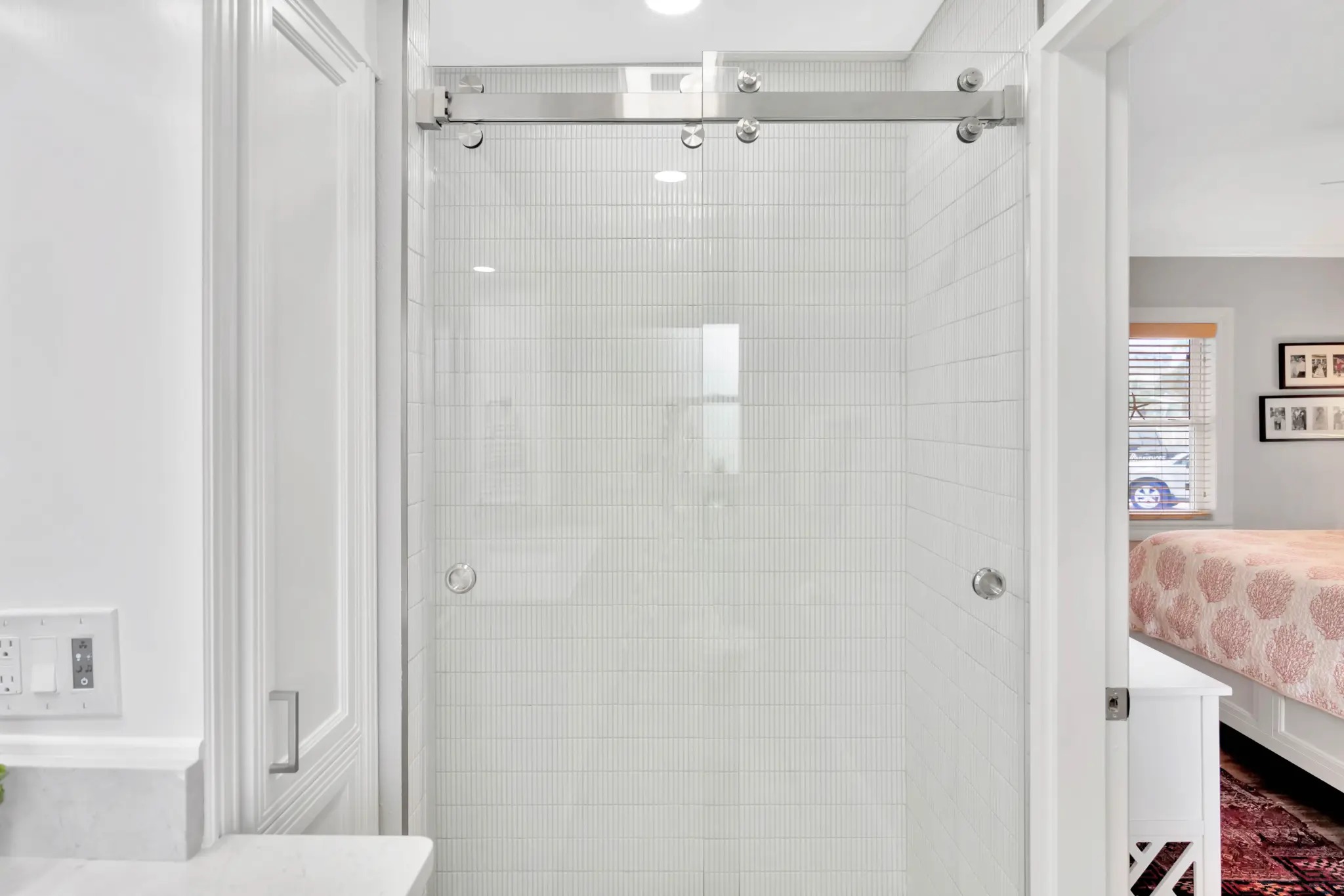Tampa Bay bathroom remodeling — white subway tile shower detail