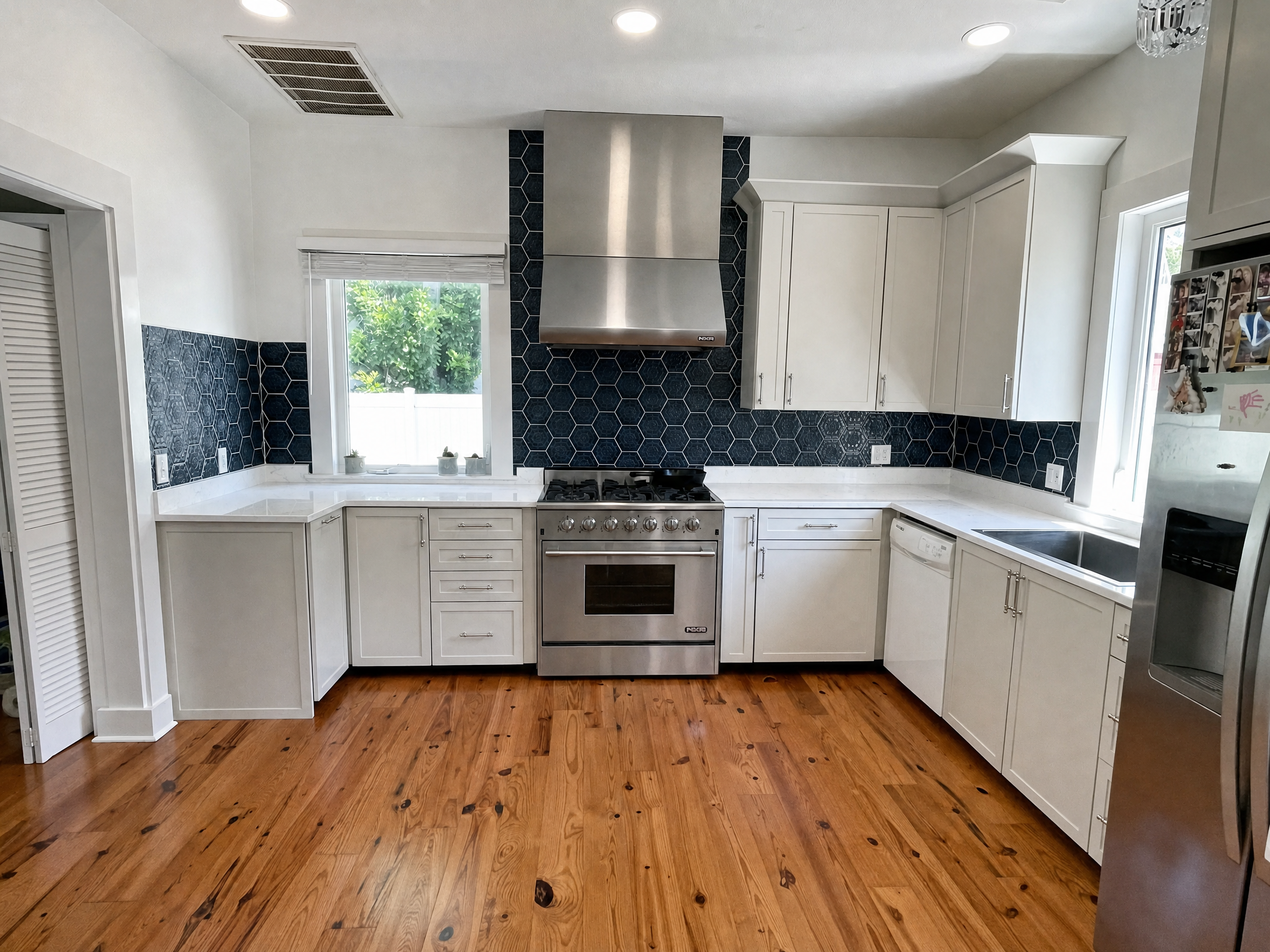 Tampa Bay cabinet refacing — thin shaker cabinet refacing kitchen with custom range wall