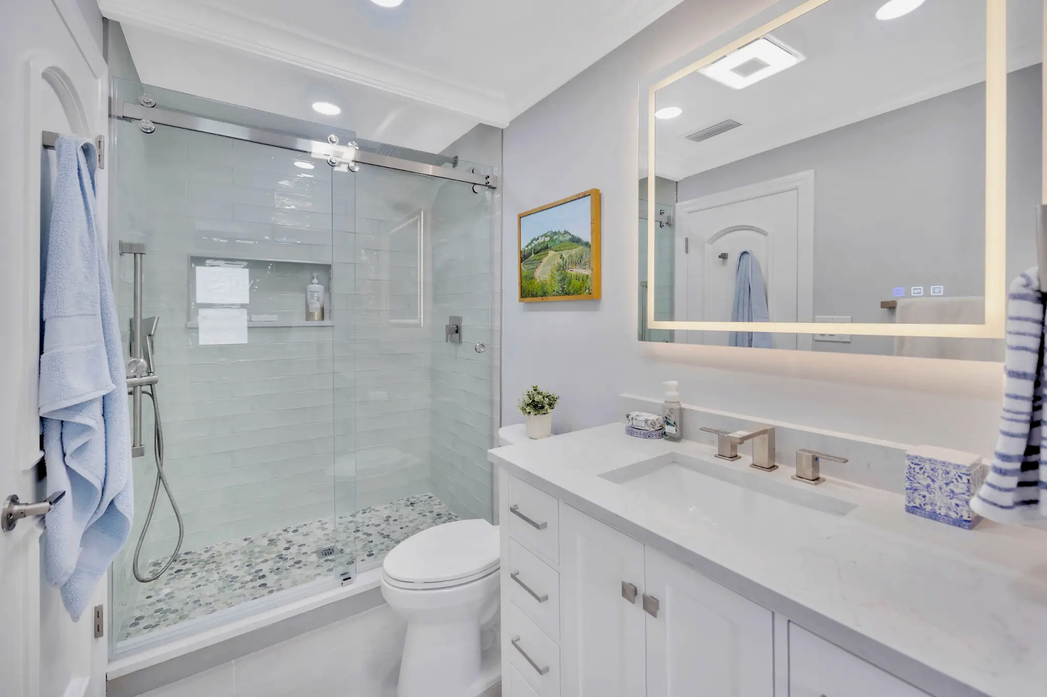 Bathroom remodeling in Tampa Bay — White shaker double vanity bathroom